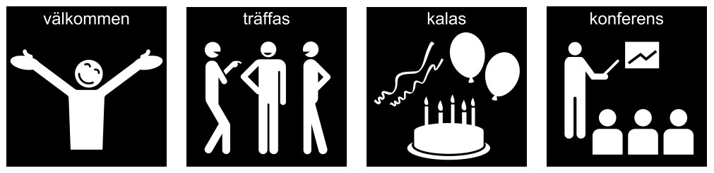 Pictogrambilder för välkommen, träffas, kalas och konferens