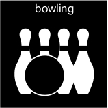 Svartvit pictogrambild med bowlingklot och kula