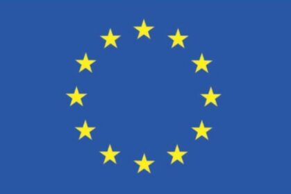 EU:s symbol med gula stjärnor i en ring på blå botten