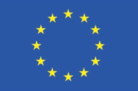 EU:s symbol med gula stjärnor i en ring på blå botten